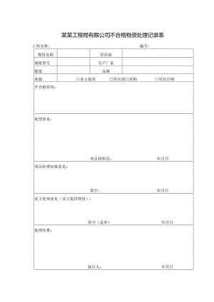 某某工程局有限公司不合格物资处理记录表.docx