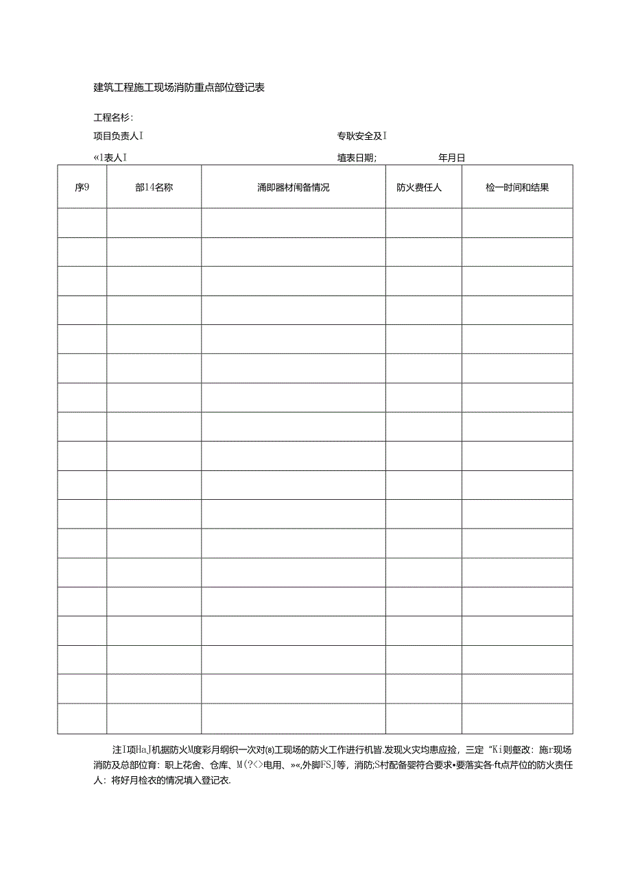 建筑工程施工现场消防重点部位登记表.docx_第1页