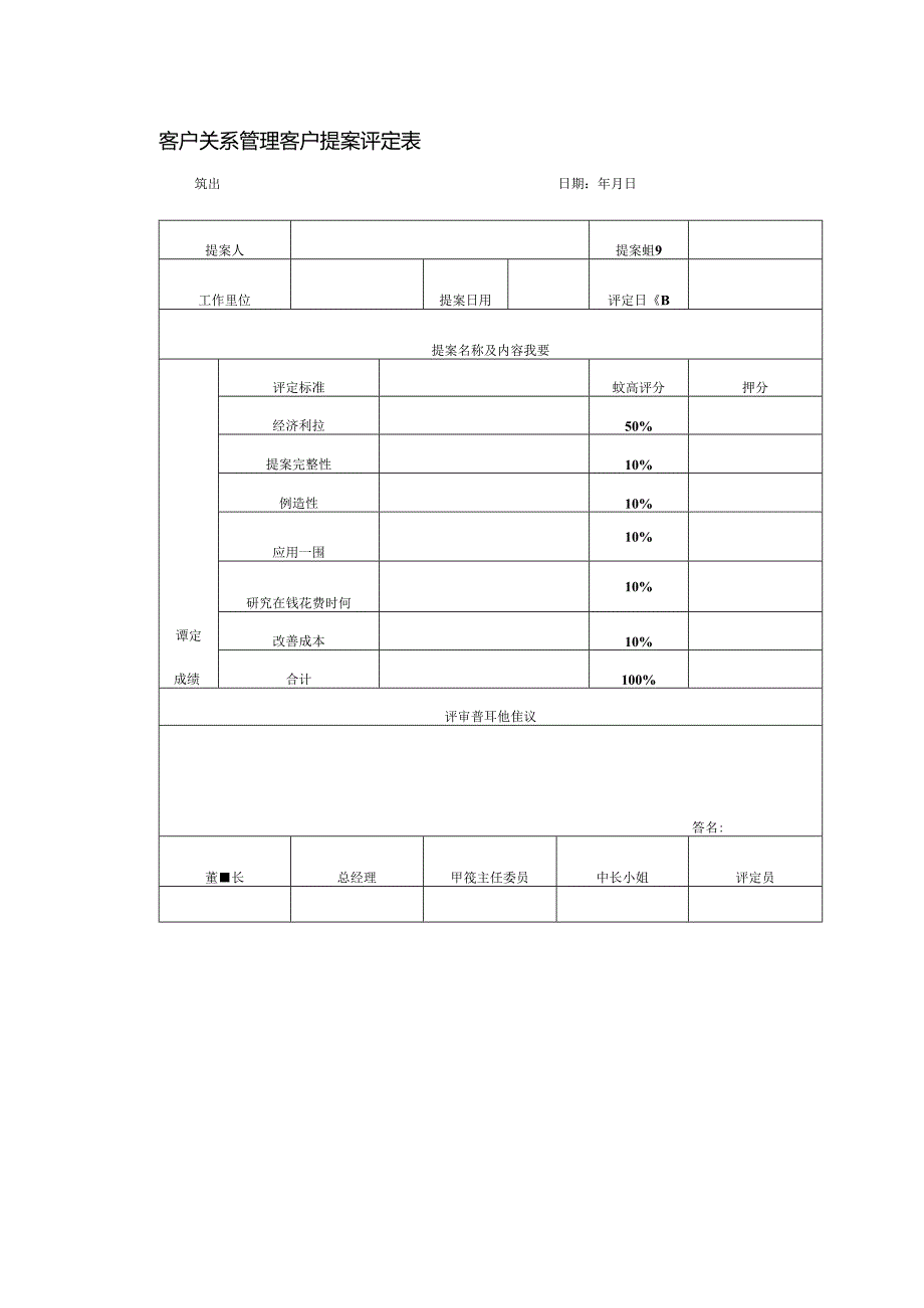 客户关系管理客户提案评定表.docx_第1页
