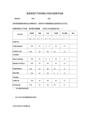 某某房地产开发有限公司培训效果评估表.docx
