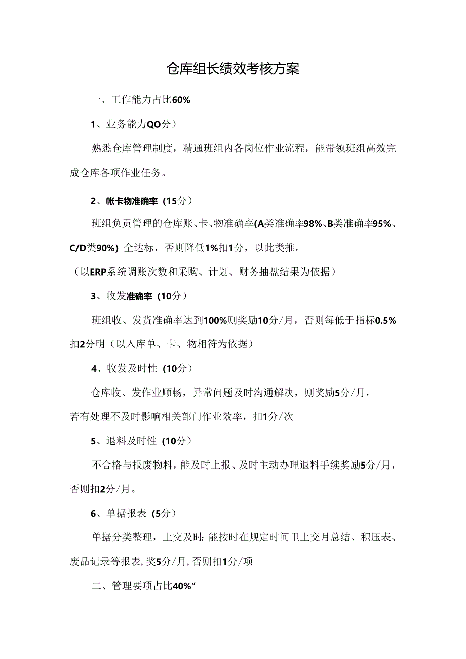 仓库组长绩效考核方案.docx_第1页