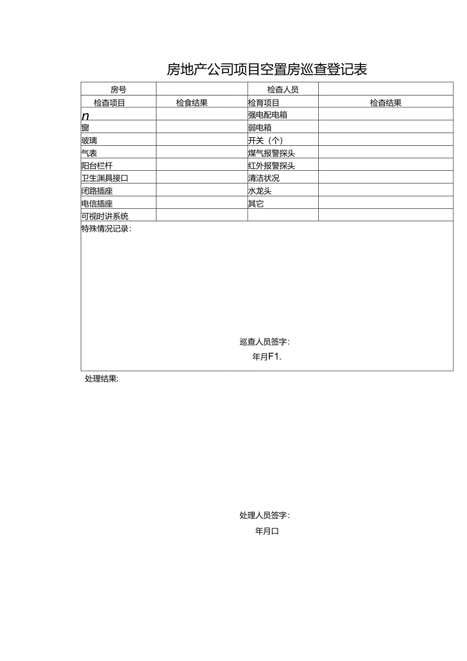 房地产公司项目空置房巡查登记表.docx_第1页