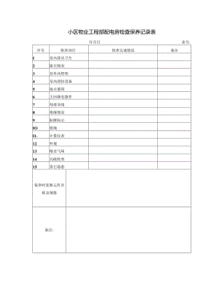 小区物业工程部配电房检查保养记录表.docx