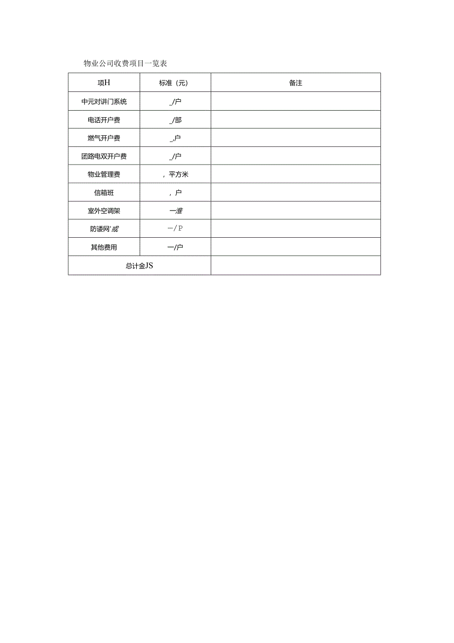 物业公司收费项目一览表.docx_第1页