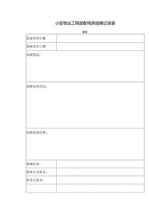 小区物业工程部配电房故障记录表.docx