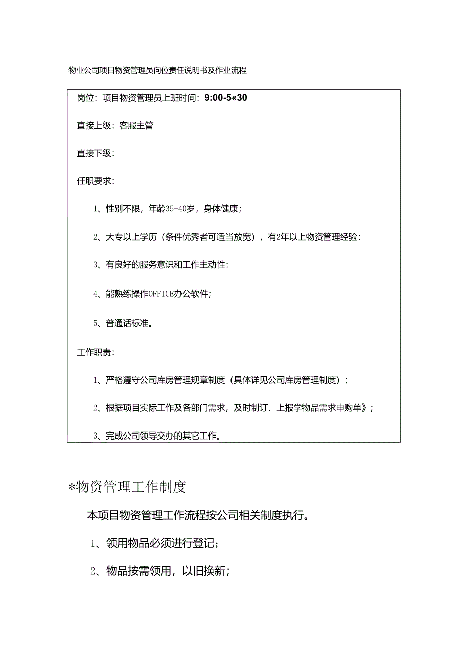 物业公司项目物资管理员岗位责任说明书及作业流程.docx_第1页