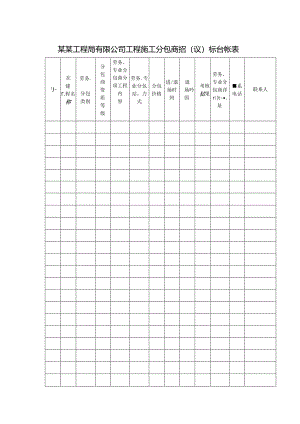 某某工程局有限公司工程施工分包商招（议）标台帐表.docx