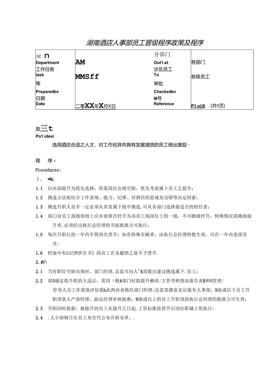 湖南酒店人事部员工晋级程序政策及程序.docx_第1页