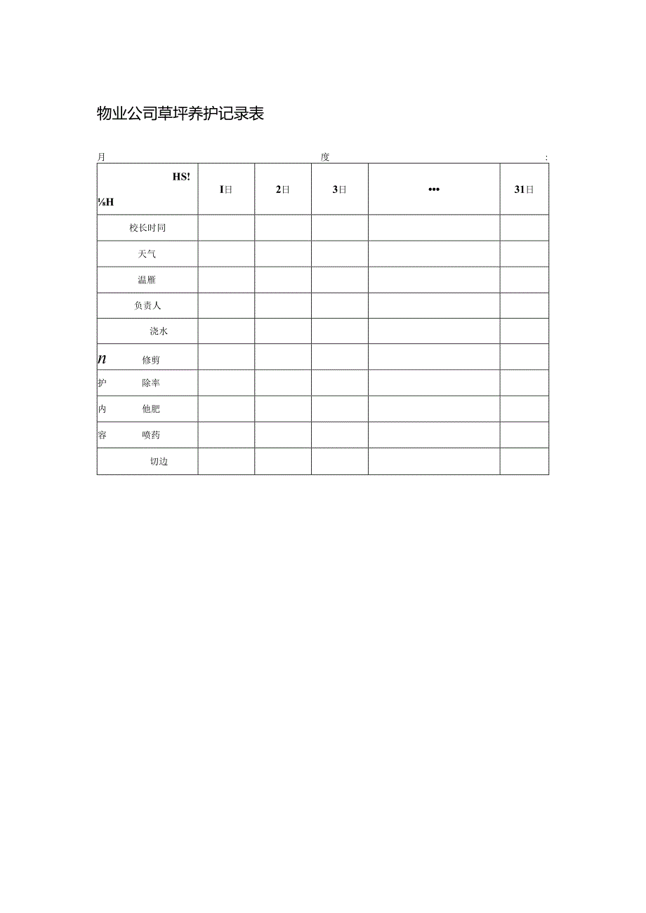 物业公司草坪养护记录表.docx_第1页