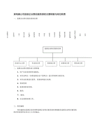 某电器公司连锁企业售后服务部的主要职能与岗位职责.docx