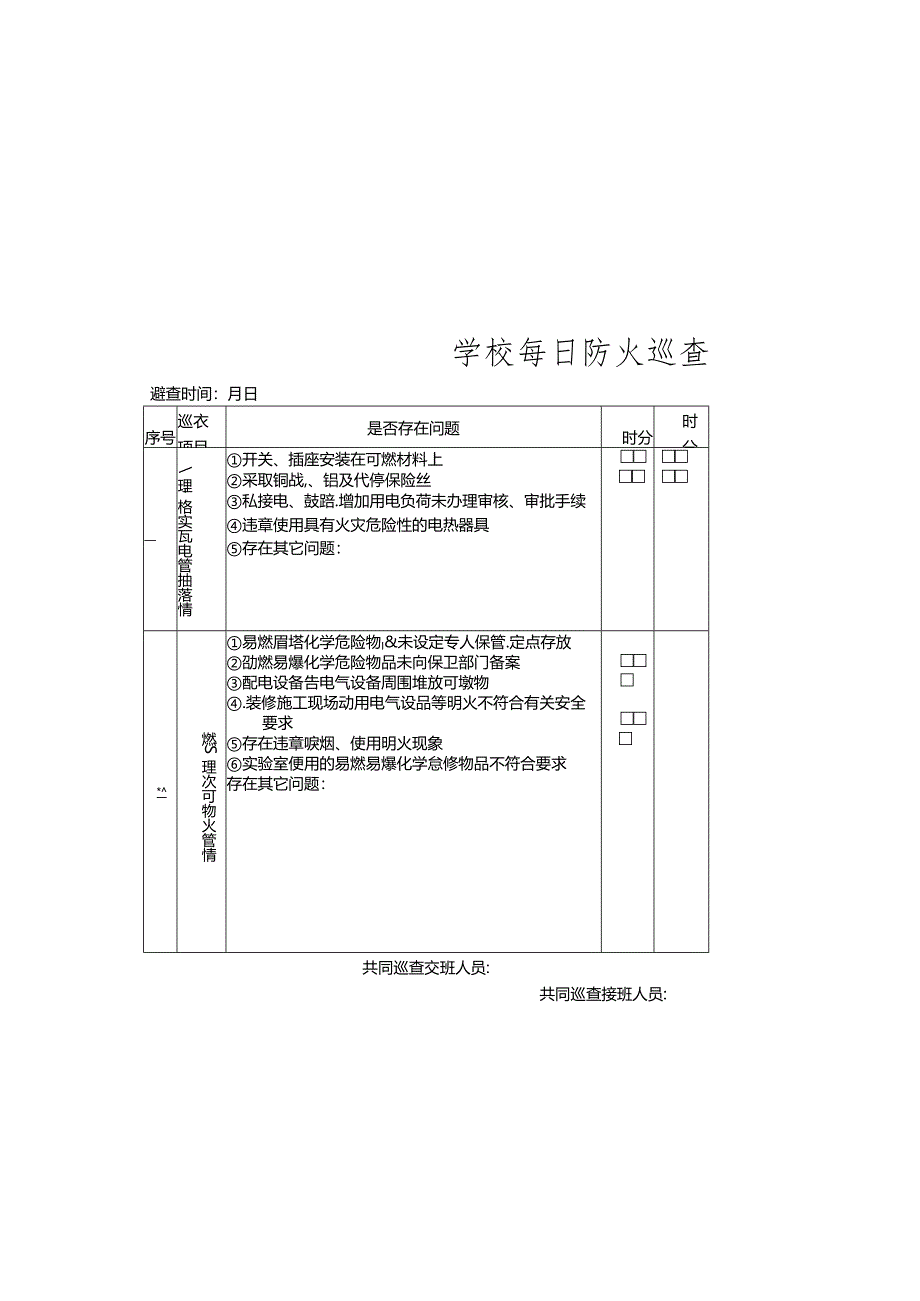 校园每日防火巡查（夜查）记录表.docx_第2页