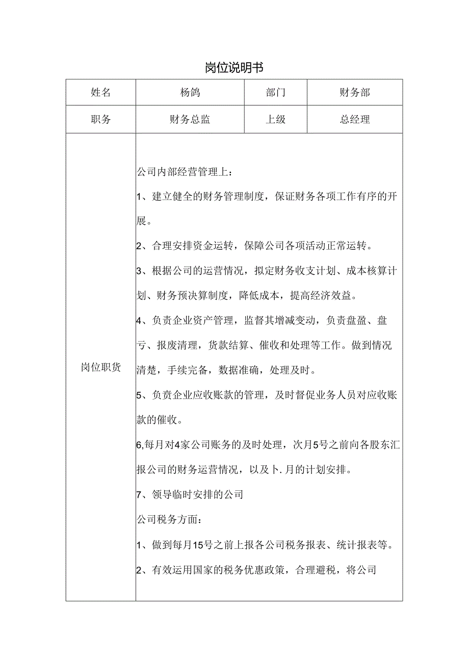 财务总监岗位说明书.docx_第1页