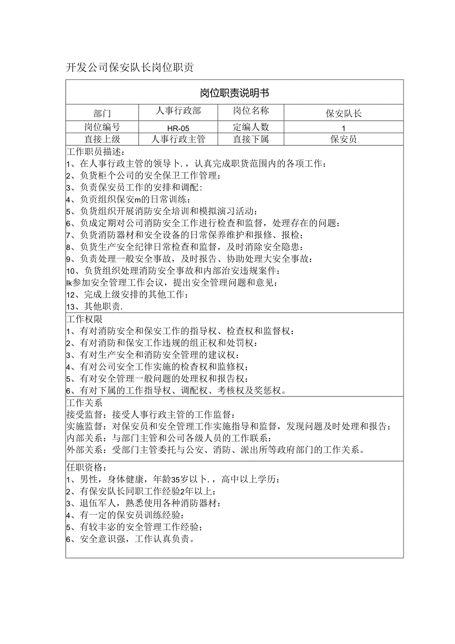 开发公司保安队长岗位职责.docx_第1页