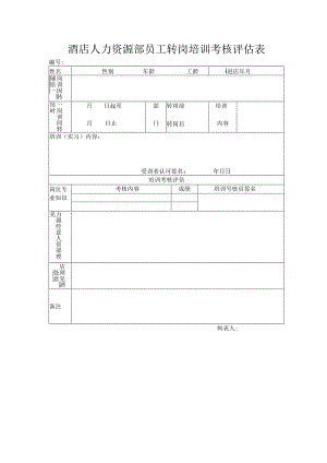 酒店人力资源部员工转岗培训考核评估表.docx