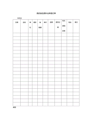 酒店食品原料出库登记单.docx