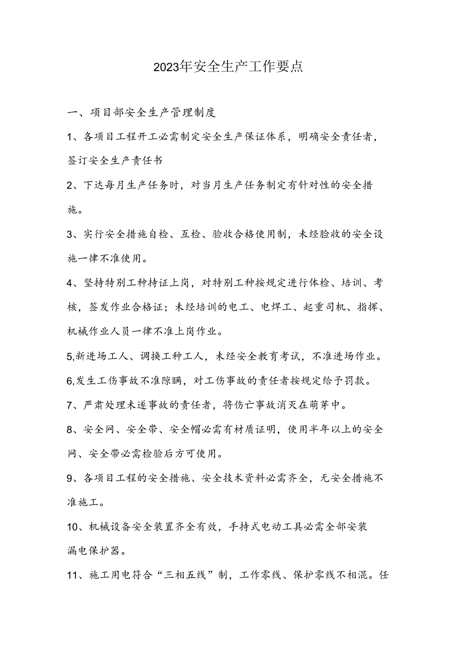 XX项目部全年安全生产工作要点.docx_第1页
