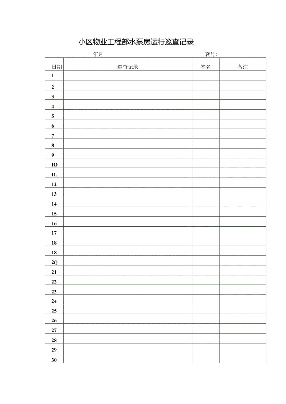 小区物业工程部水泵房运行巡查记录.docx_第1页