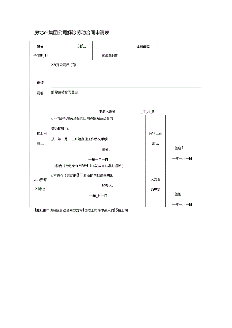 房地产集团公司解除劳动合同申请表.docx_第1页