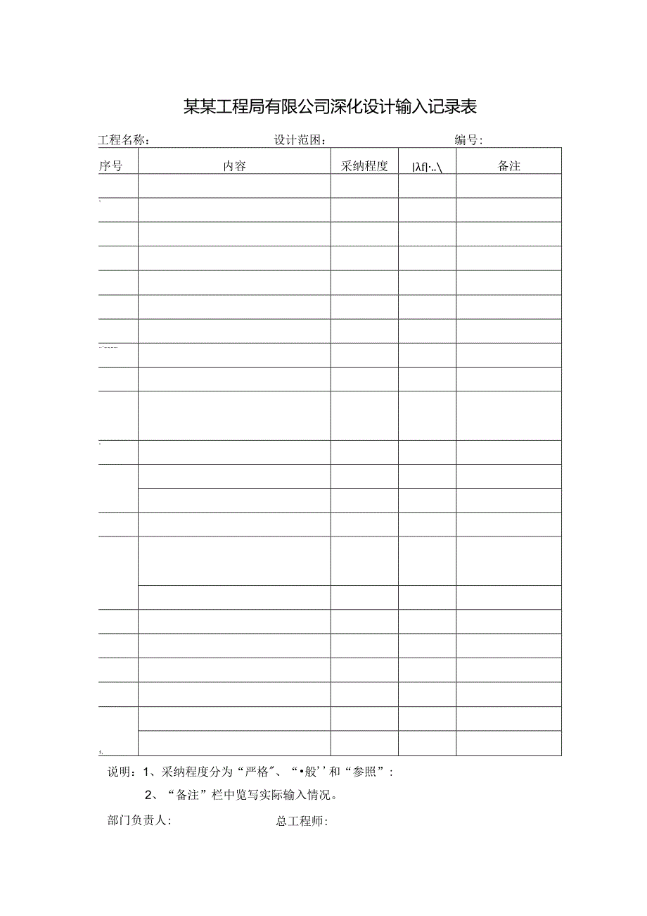 某某工程局有限公司深化设计输入记录表.docx_第1页