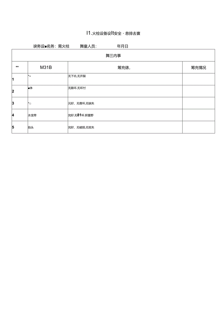 消火栓设备设施安全隐患排查表.docx_第1页