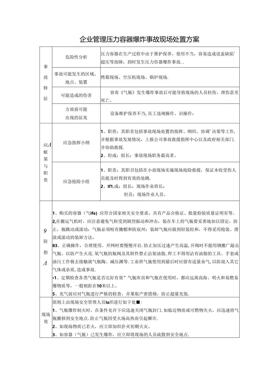 企业管理压力容器爆炸事故现场处置方案.docx_第1页