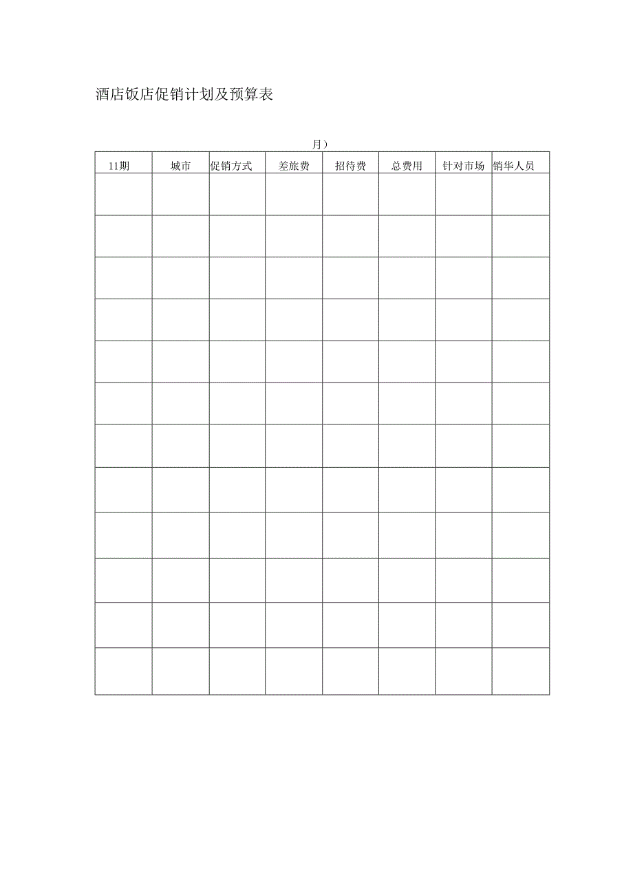 酒店饭店促销计划及预算表.docx_第1页