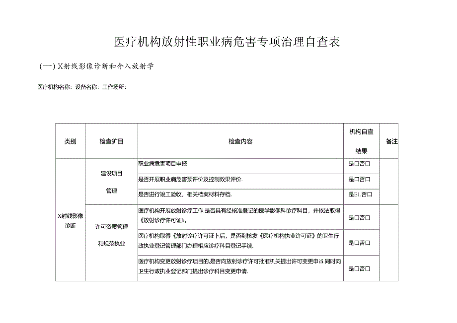 医疗机构放射性职业病危害专项治理自查表.docx_第1页