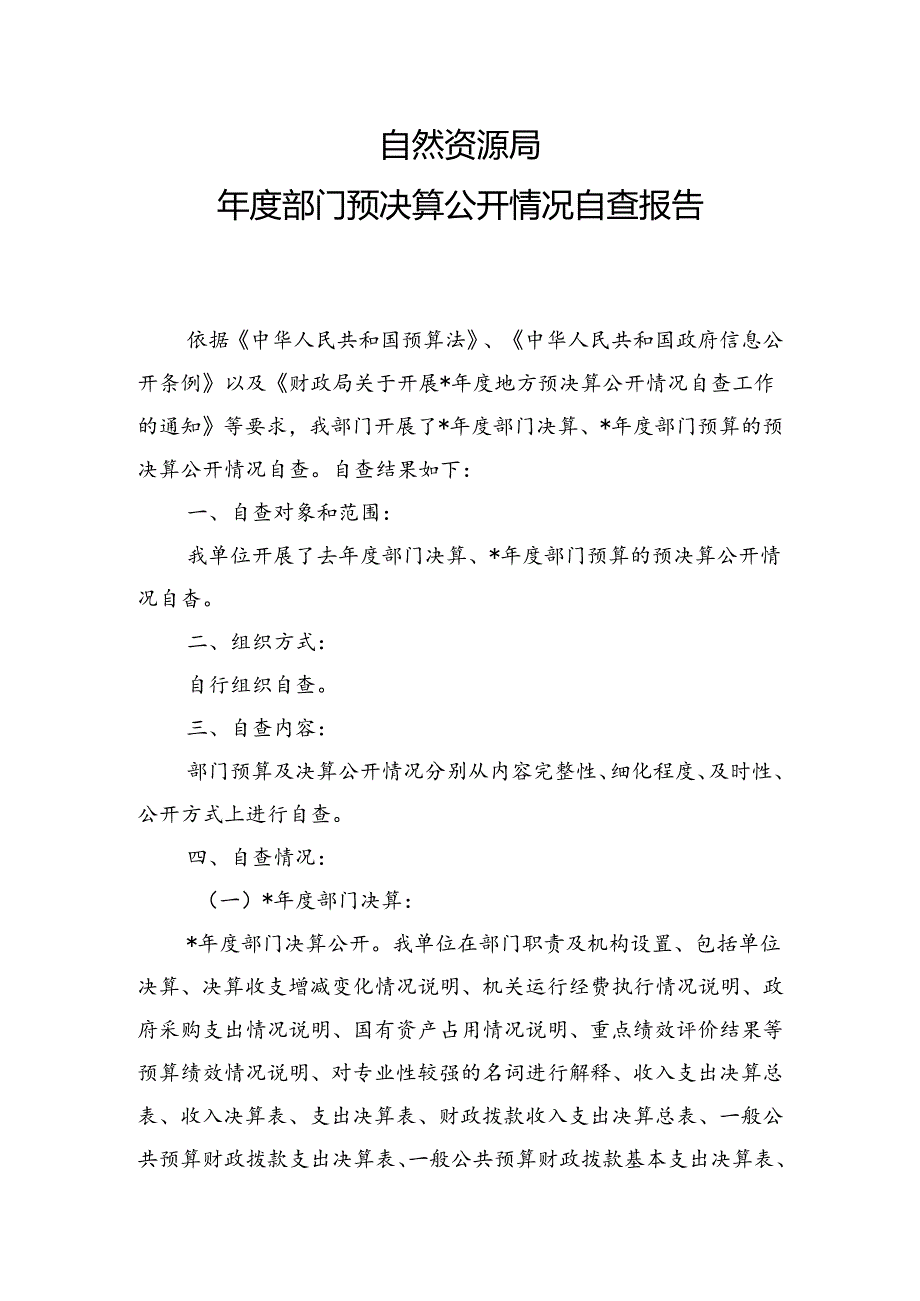 自然资源局年度部门预决算公开自查报告.docx_第1页