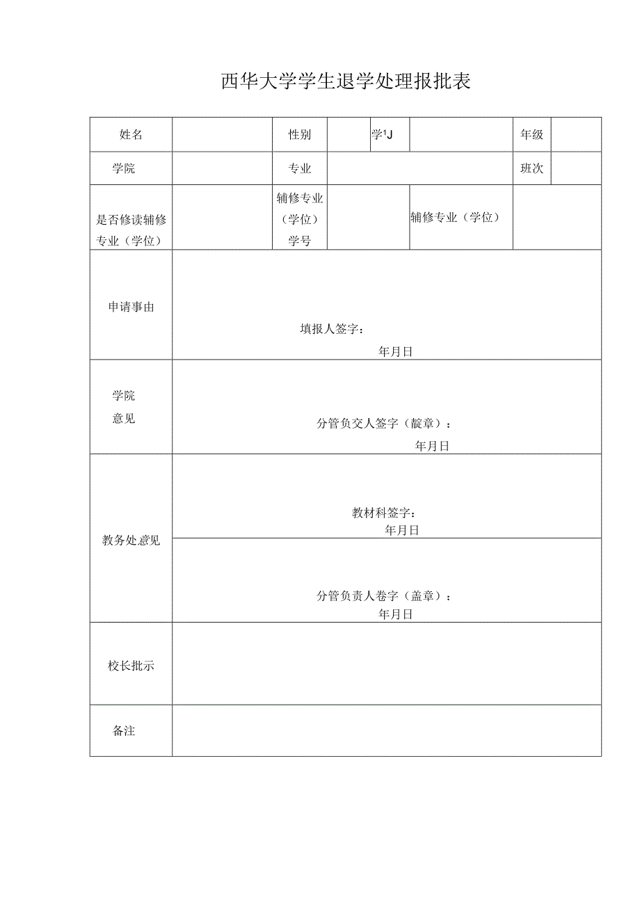 西华大学学生 自愿退学 报批表.docx_第1页