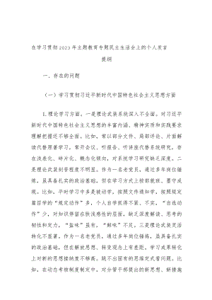 在学习贯彻2023年主题教育专题民主生活会上的个人发言提纲.docx