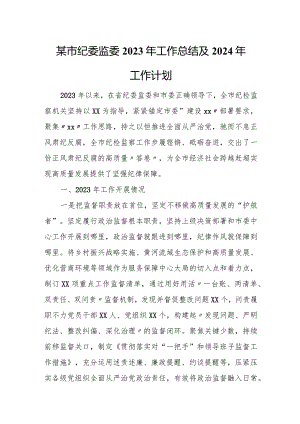 某市纪委监委2023年工作总结及2024年工作计划.docx