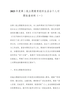 2023年度第二批主题教育组织生活会个人对照检查材料（一）.docx