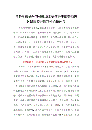 常务副市长学习省部级主要领导干部专题研讨班重要讲话精神心得体会.docx