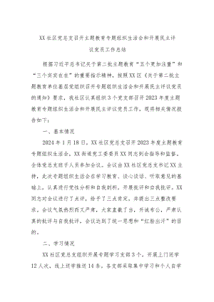 XX社区党总支召开主题教育专题组织生活会和开展民主评议党员工作总结.docx
