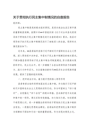 关于贯彻执行民主集中制情况的自查报告.docx