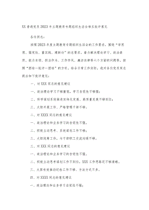 XX普通党员2023年主题教育专题组织生活会相互批评意见.docx