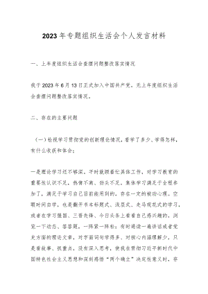 2023年专题组织生活会个人发言材料.docx