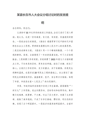 某县长在市人大会议分组讨论时的发言提纲.docx