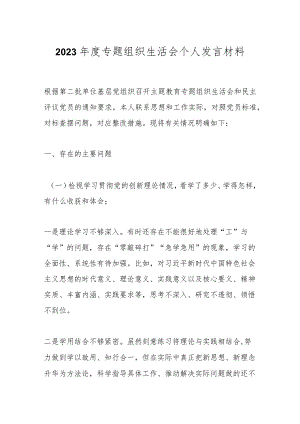 2023年度专题组织生活会个人发言材料.docx