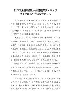 县市区法院加强公共法律服务实体平台热线平台网络平台建设说明报告.docx