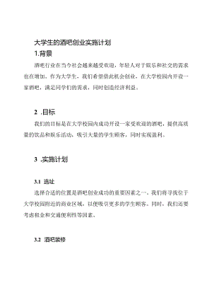 大学生的酒吧创业实施计划.docx
