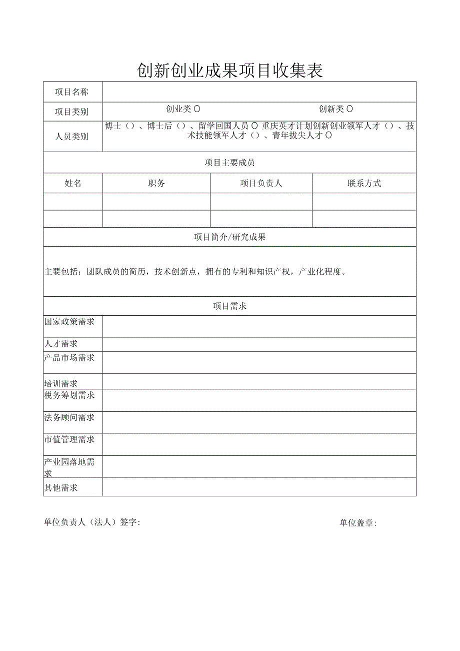 创新创业成果项目收集表.docx_第1页