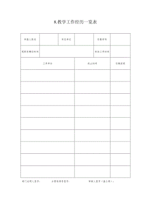 教师职称报送 教学工作简历一览表.docx
