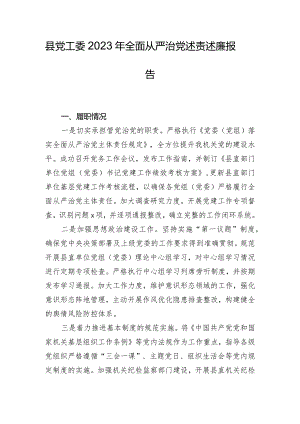 县党工委2023年全面从严治党述责述廉报告.docx