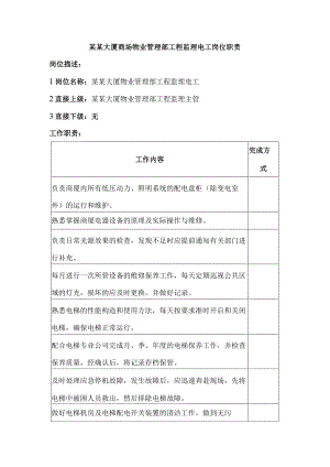 某某大厦商场物业管理部工程监理电工岗位职责.docx