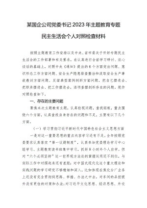 某国企公司党委书记2023年主题教育专题民主生活会个人对照检查材料.docx