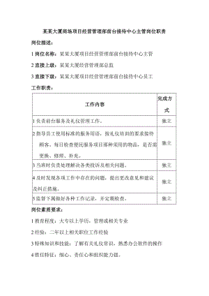 某某大厦商场项目经营管理部前台接待中心主管岗位职责.docx