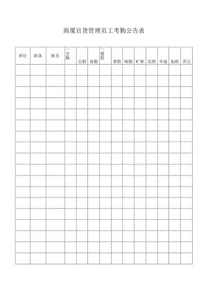 商厦百货管理员工考勤公告表.docx