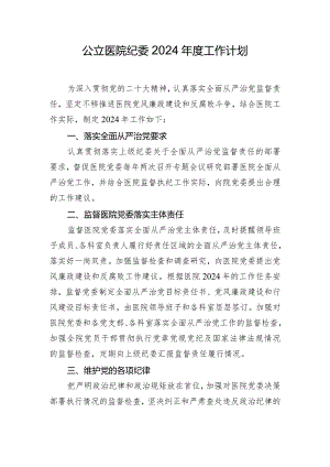 公立医院纪委2024年度工作计划.docx