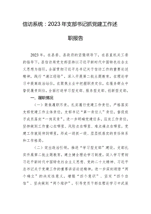 信访系统：2023年支部书记抓党建工作述职报告.docx